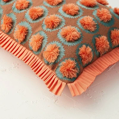 Oblong Jungalow Fringe Pom Decorative Throw Pillow Orange Coral - Opalhouse™ Designed With Jungalow™ 5 Oblong Jungalow Fringe Pom Decorative Throw Pillow Orange Coral - Opalhouse™ Designed With Jungalow™ - Image 3