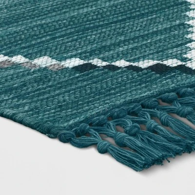 7' X 10' Soft Moroccan Woven Tapestry With Double Knot Fringe Outdoor Rug Teal - Opalhouse™ 3 7' X 10' Soft Moroccan Woven Tapestry With Double Knot Fringe Outdoor Rug Teal - Opalhouse™ - Image 2