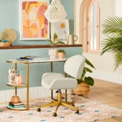 Mahonia Faux Leather Office Chair Cream/Aged Brass - Opalhouse™ Designed With Jungalow™