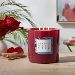 28oz Glass Sandalwood Rose Candle Burgundy - Opalhouse™